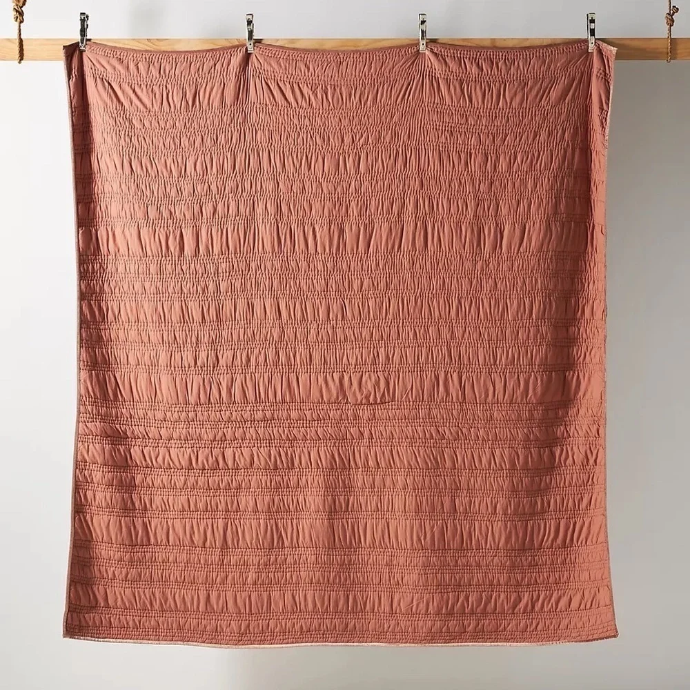 Anthropologie Lustered Velvet Alastair Peach Quilt NWT